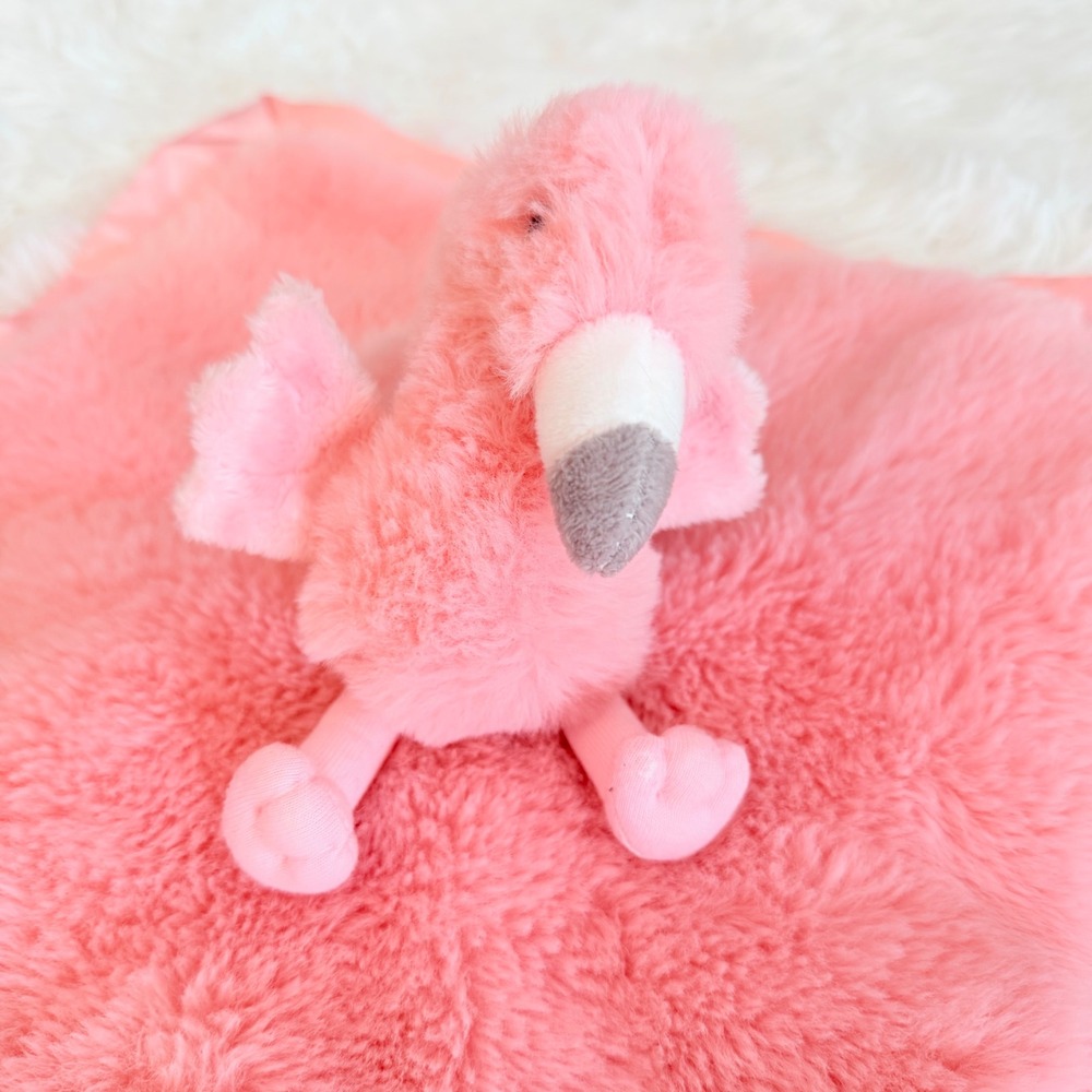 Cloud Island Pink Flamingo Security Blanket Lovey Faux Fur Satin Trim Plush Toy - Picture 3 of 9